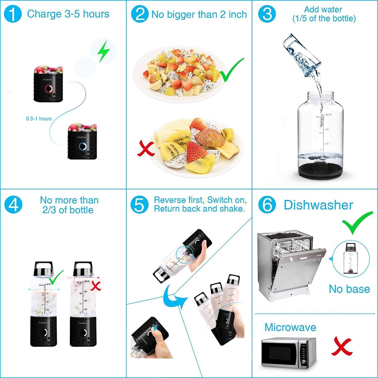 Portable Blender, Personal Blender for Shakes and Smoothies with Rechargeable USB Blender Cup,Grey Black