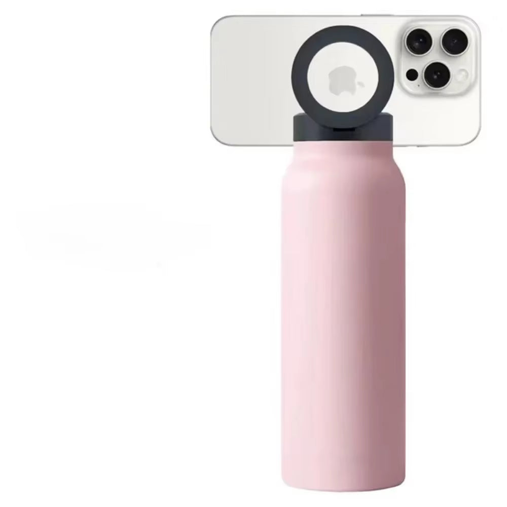 Warm Water Bottle – Magsafe Compatible Water Bottle with Phone Holder – Stainless Steel Water Bottle with Magnetic Phone Tripod